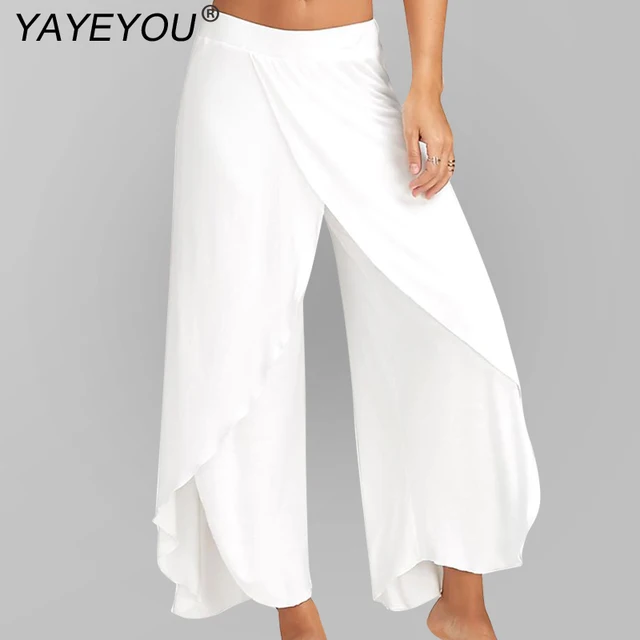 YAYEYOU Sexy Women Pant Split Mid Waist Wide Leg Flowy Pants Women