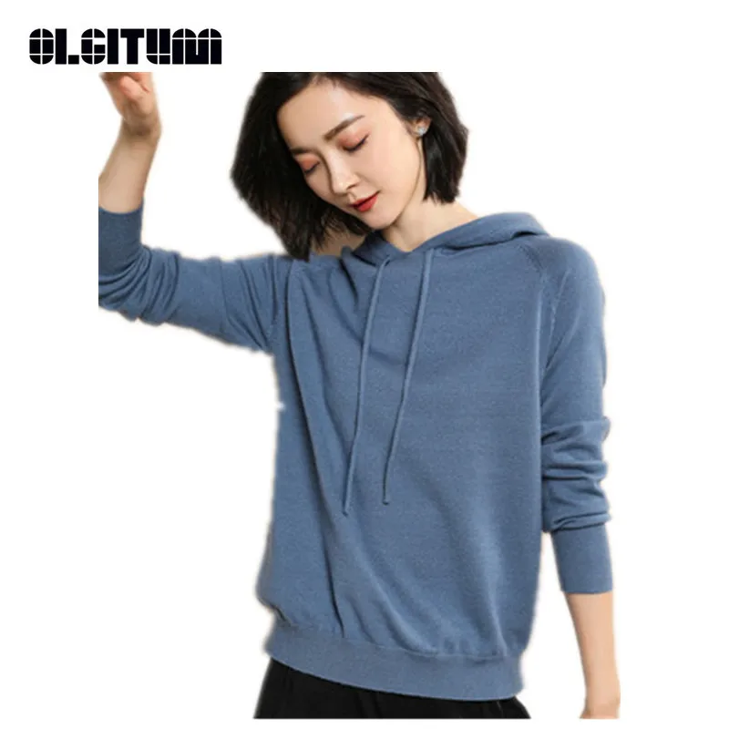 

New Fashion 2018 Autumn Winter Cashmere Sweater Women Solid Hooded Wool Sweater Long Sleeve Knit Sweater Femme SW822