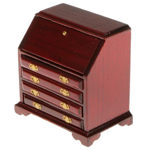 1/12 миниатюрная мебель для кукольного домика, деревянный шкаф для гостиной, спальни, ящик винно-красного цвета