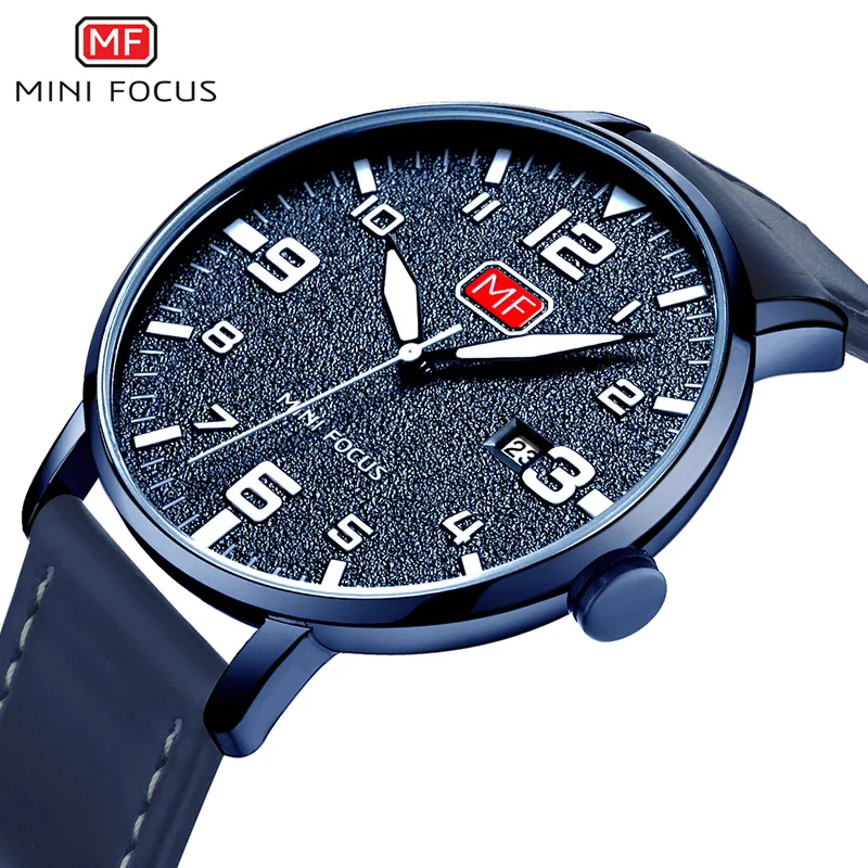 

MINIFOCUS Men's Sports Quartz Watch Men Ultra Thin Watches Male Blue Genuine Leather Date Analog Wrist Watch Relogio Masculino