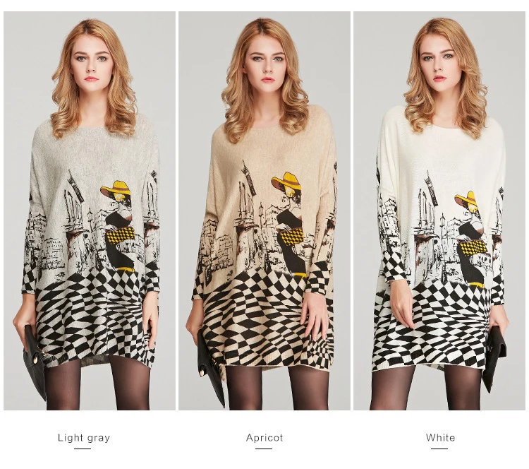 Autumn new European and American women fat mm large size sweater loose was large size printed pullover women (1)