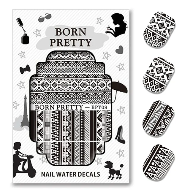 BORN PRETTY Flower водяные наклейки для ногтей художественная переводная наклейка проверенная Arabesque волнистая линия ногтевая декоративная наклейка - Цвет: BPY09