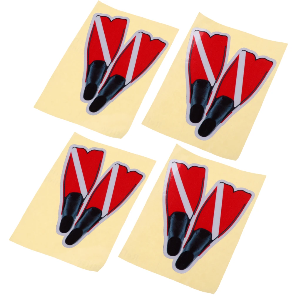 4 Pieces Scuba Dive Flag Fins Flippers Sticker Decal Boat Truck Graphic