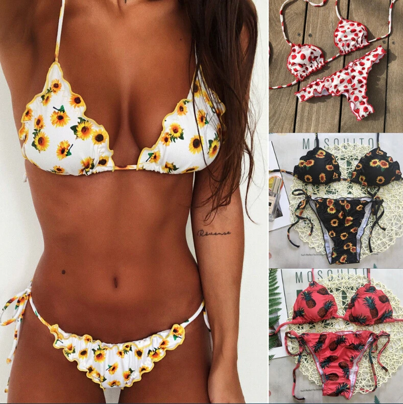 Bikini con relleno Floral para mujer, traje de baño, playa, Verano