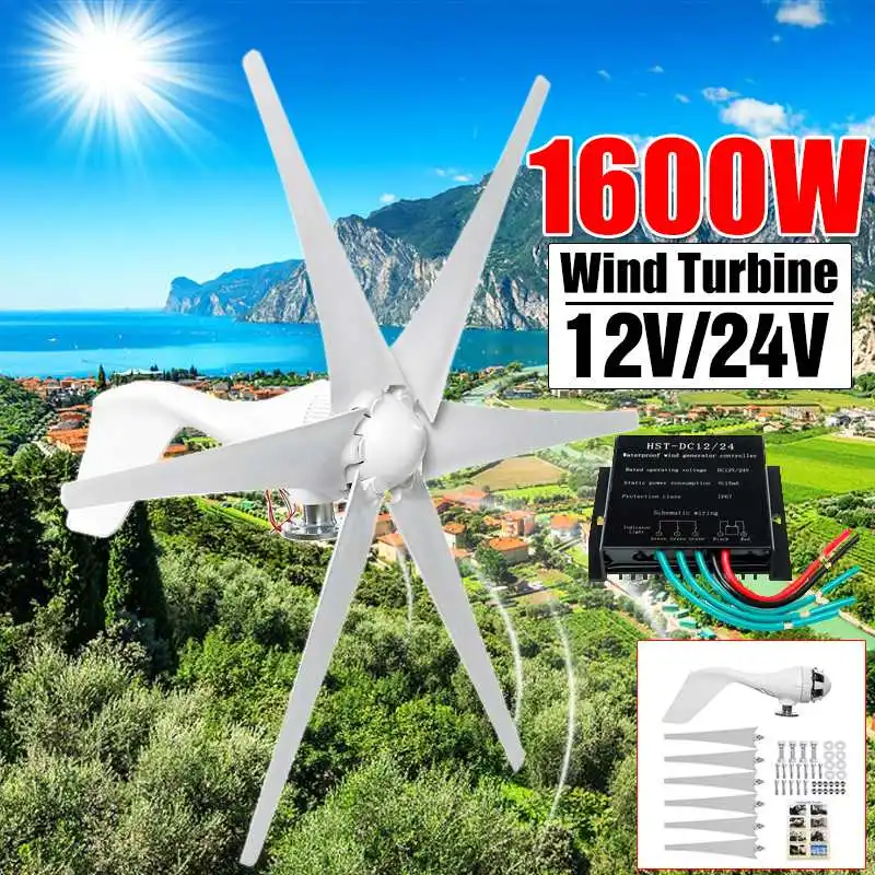 

S3 1600W 12V/24 V 6 Blade Wind Turbines+Controller Wind Generator Power Windmill Energy Turbines Charge Home Or Camping