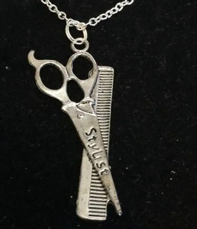 

Vintage Statement Stylist Salon Scissor & Comb Choker Necklace Alloy Pendant Chain Collar New Animal Jewelry For Women Gift