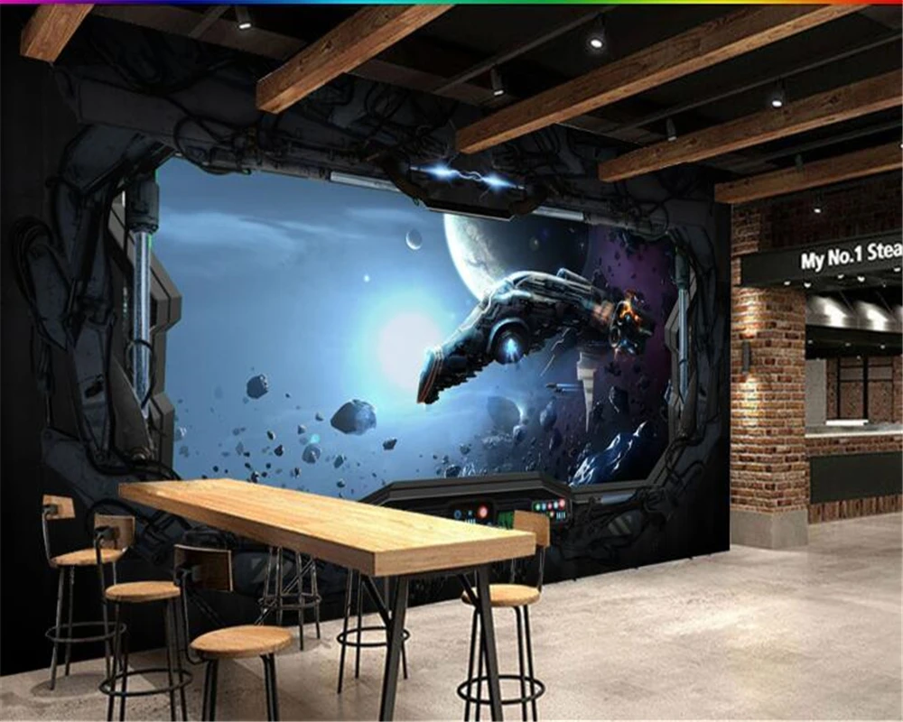 Us 8 85 41 Off Beibehang Home Interior Spaceship Wallpaper Interior Decoration Living Room Mural Background Wallpaper Living Room 3d Wallpaper In