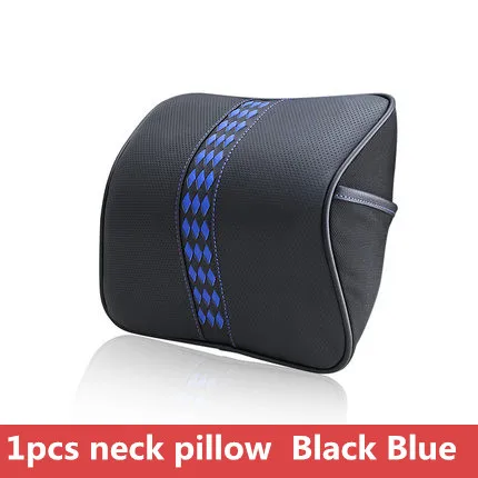 Натуральная кожа автомобильный подголовник подушка поясная поддержка наборы памяти хлопок Авто сиденье отдых назад поясничные дышащие ткацкие подушки для мужчин - Цвет: neck pillow blue