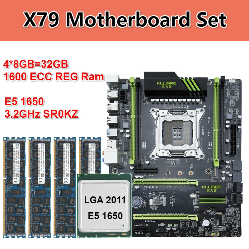

Kllisre X79 motherboard set with Xeon E5 1650 4x8GB=32GB 1600MHz DDR3 ECC REG memory ATX USB3.0 SATA3 PCI-E NVME M.2 SSD
