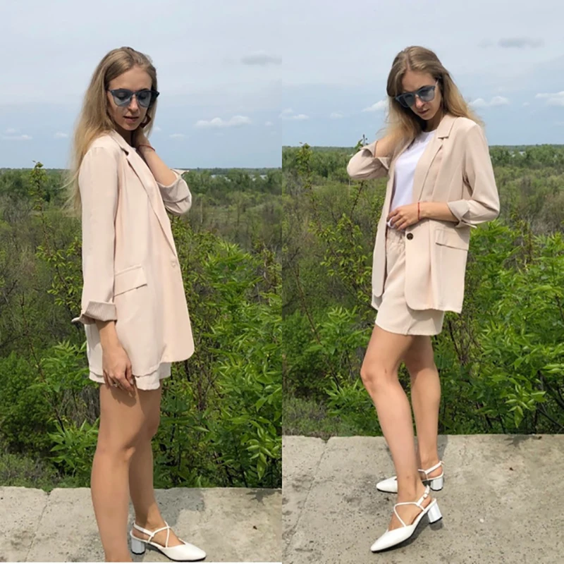 Женский шифоновый костюм двойка весенние летние шорты с длинным рукавом
