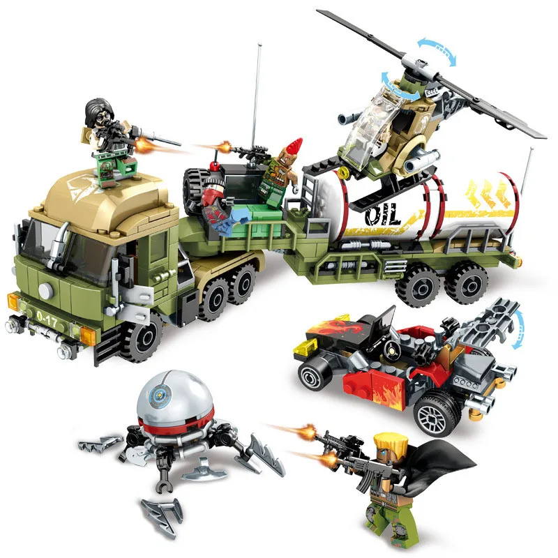 

539pcs Military series Oil Tanker Model building blocks Compatible Legoed soldier figures weapon enlighten bricks toy for boy