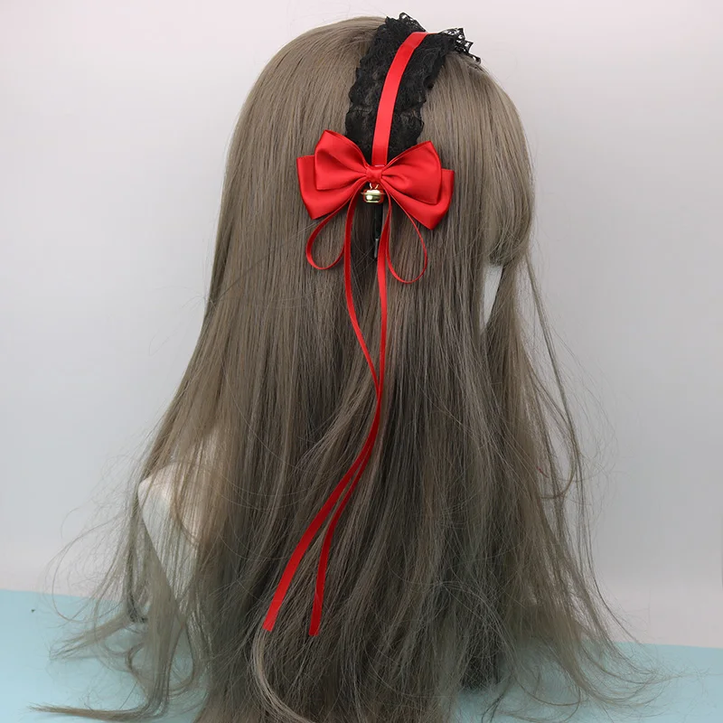 Повязка на голову в стиле Лолиты kc dark dead головной убор в стиле Лолиты милые волосы с аниме Meng Niang Maid аксессуары для волос - Цвет: Dark red on black