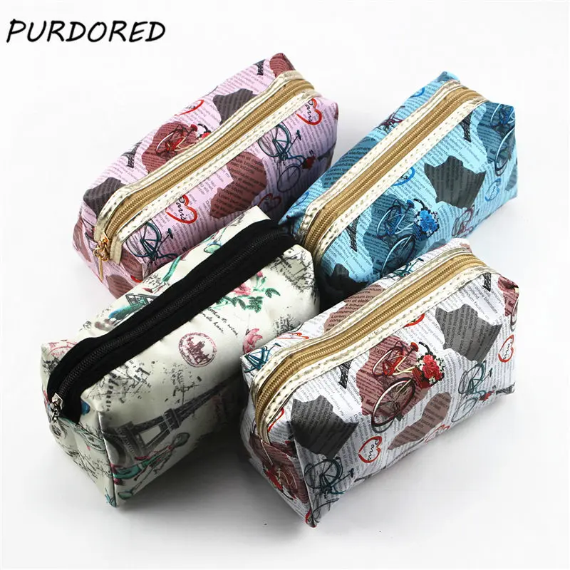 

PURDORED 1 pc Tower Pattern Makeup Bag PU Heart Cosmetic Bag For Makeup Women Travel Toiletry Bag Organizer Dropshipping