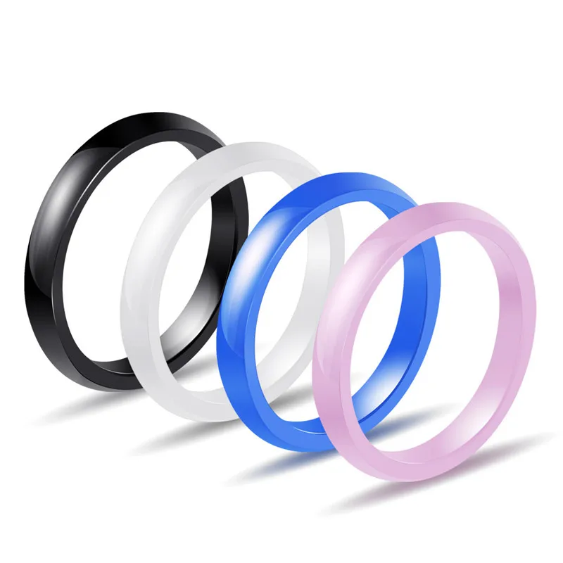

3mm Light 4 Colors Simple Ceramic Rings For Women Smooth Ceramic Rings White&Black&Blue&Pink Fashion Wedding Engagement Ring