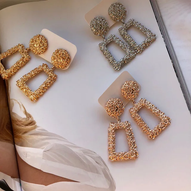 

IF YOU Vintage Large Geometric Drop Earrings For Women Rose Gold Color T-Show Fashion Female Hanging Earring Wholesale Jewelry