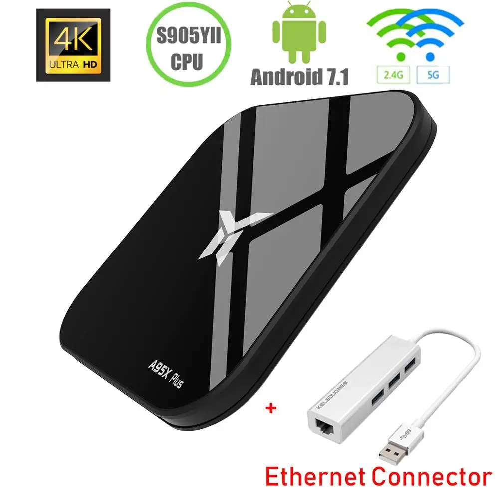 

Android TV Box A95X Plus Amlogic S905 Y2 Android 8.1 4GB DDR4 32GB ROM 2.4G /5G WiFi USB3.0 BT4.2 Support 4K H.265 Media Player