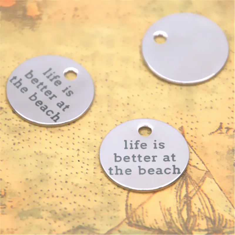 10pcs Life is better at the beach charm silver tone message pendant 20mm | Украшения и аксессуары
