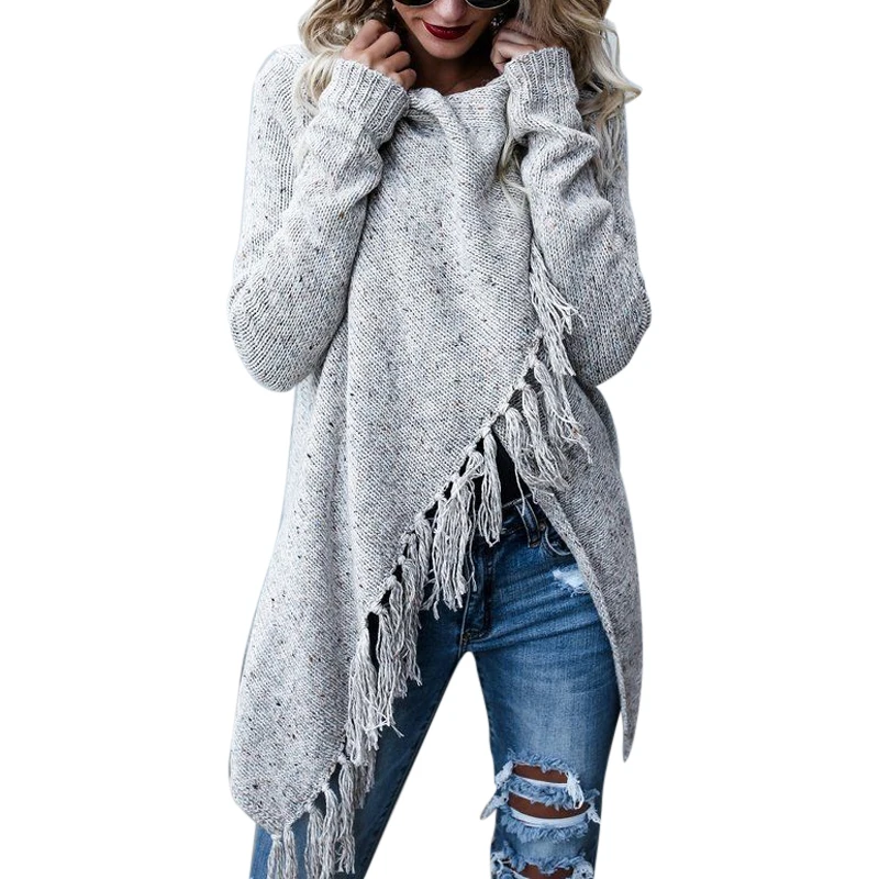 2018 Women Winter Knitted Sweater Warm Tassel Scarf Irregular Shawl Pullover Coat Fashion Long