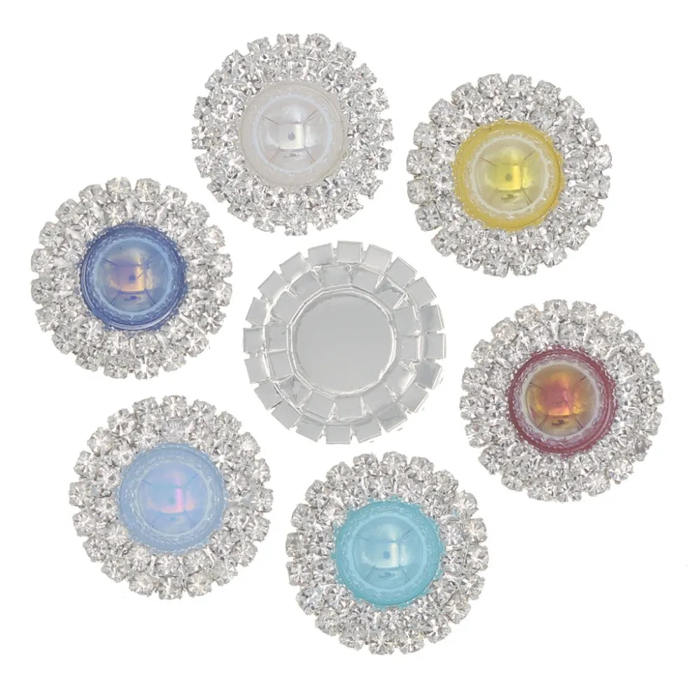 

Rhinestone AB Pearl Button Flatback Botone Decorativos Rhinestone Embellishments Decorative Silver Buttons for Craft Accessories