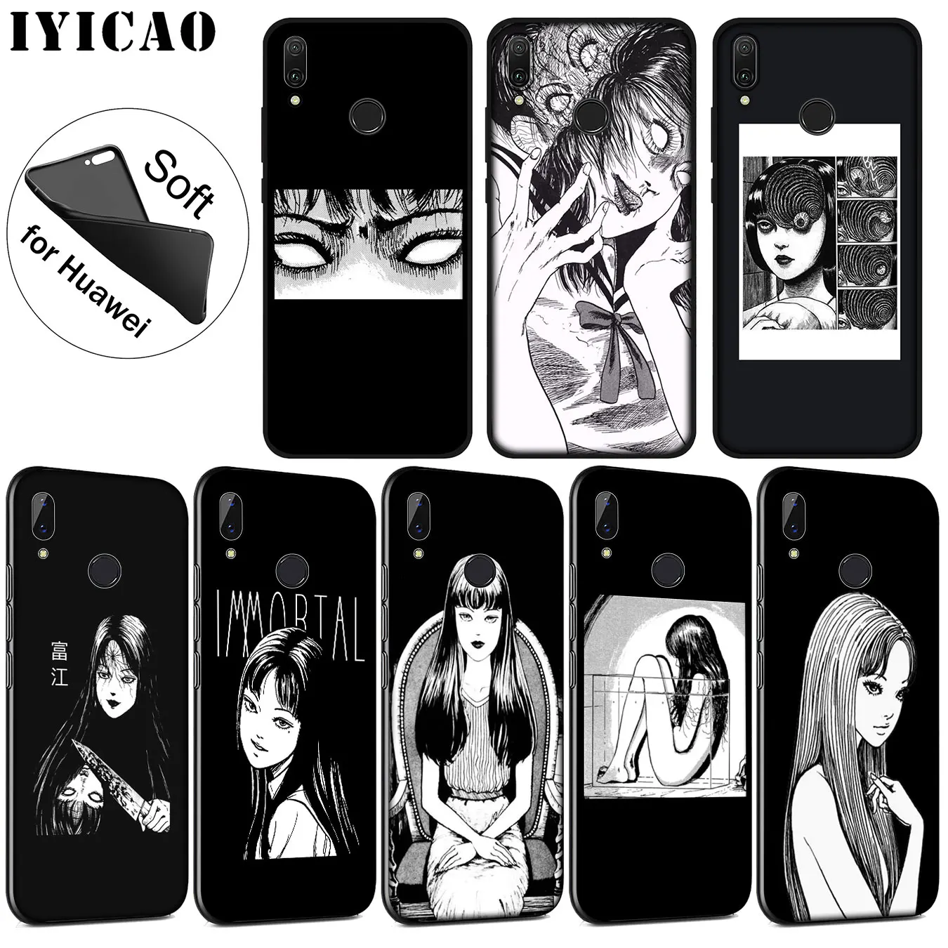 

IYICAO horror comic junji ito Tomie Tees Soft Silicone Phone Case for Huawei P20 Pro P10 P9 P8 Lite Mini 2017 2015 P Smart 2019