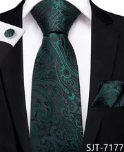 SJT-7177 DiBanGu Luxo Floral Verde dos homens Laços para Homens Abotoaduras Lenço Tie 150 centímetros Longo da Festa de Casamento de Negócios Gravata Conjunto Empate