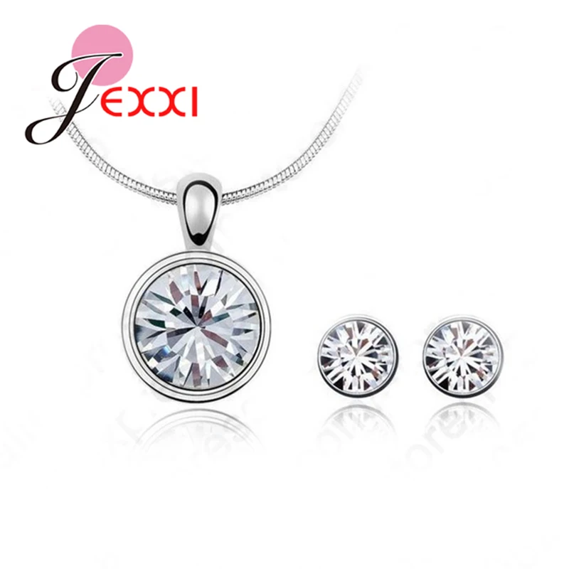 

Romantic New CZ Jewelry Sets 925 Sterling Silver Necklace+ Stud Earrings For Women Wedding Engagement Birthday Gift