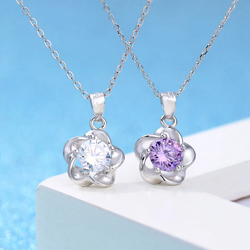 JYouHF цветок кулон ожерелье s Классический 925 пробы серебро белый из фиолетового циркона AAA кристалл ожерелье для женщин ювелирные изделия колье