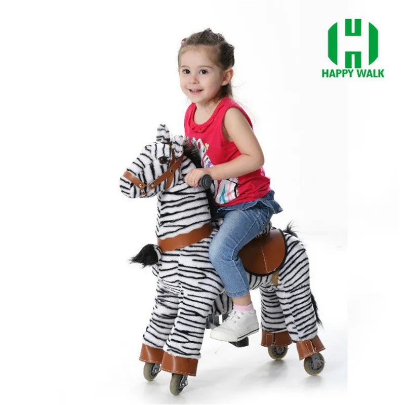 Plush Ride On Horse Toy with Stable for Children Walking Mechanical Zebra with Wheels Customized Kid Christmas Birthday Gift