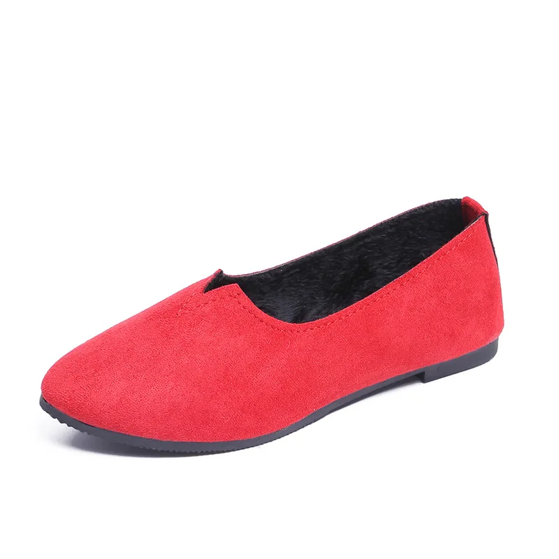 Plardin/ г. Модные женские туфли на плоской подошве из флока, новые летние повседневные туфли на плоской подошве без застежки с круглым носком базовые балетки женская обувь, большие размеры - Цвет: Красный