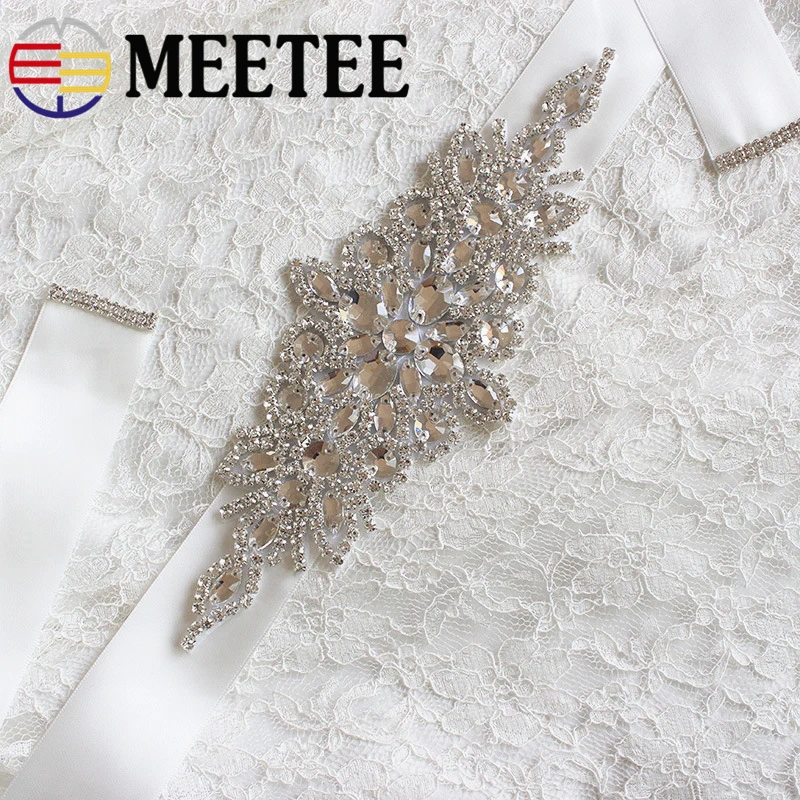

NEW Meetee Rhinestone Bridal Waist Belt Satin Ribbon Trim Applique For Wedding dress Decoration 13 colors AP2120
