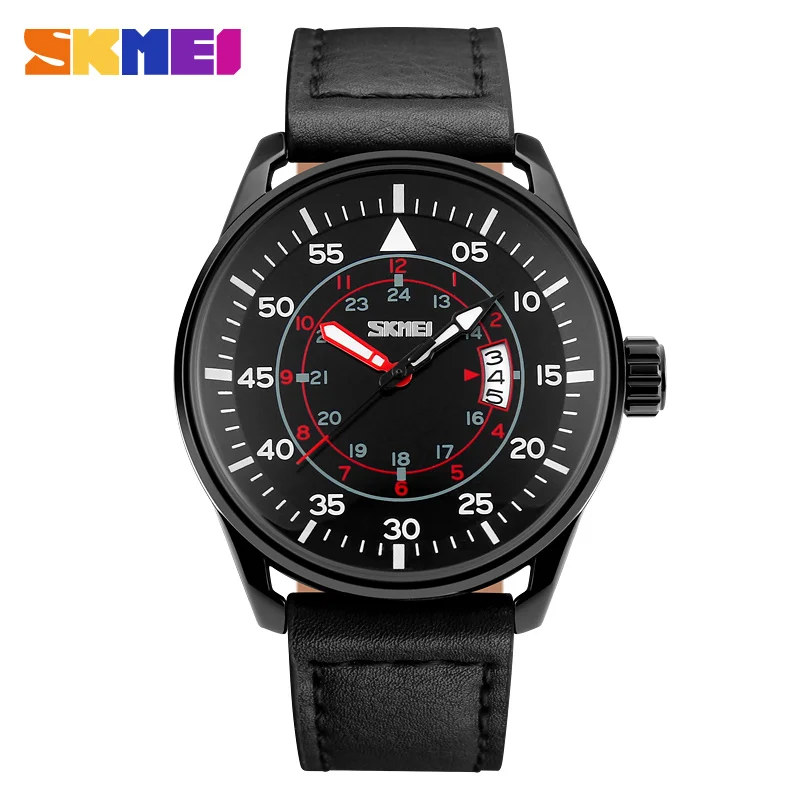 

2016 New SKMEI Brand Quartz Watch 9113 Military and Fashion Watches Strap relogio masculino Black Leather Strap