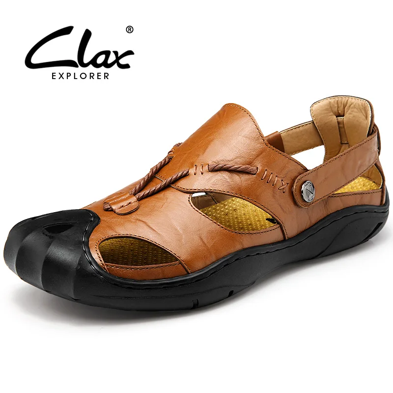 Clax Men Leather Sandals Outdoor 2017 Summer Handmade Shoes for Male