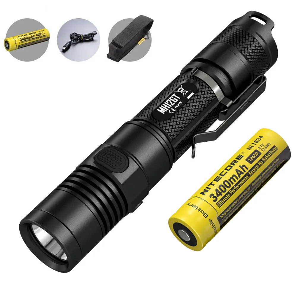 

NITECORE MH12GT Rechargeable Torch CREE XP-L HI V3 LED beam distance 320 meter handheld flashlight with 18650 3400mAh battery