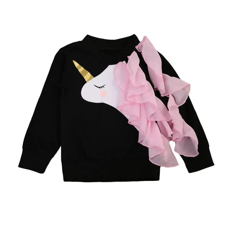 

Pudcoco baby girl clothes 2017 autumn new girls cotton long sleeve black cloth unicorn print t shirt