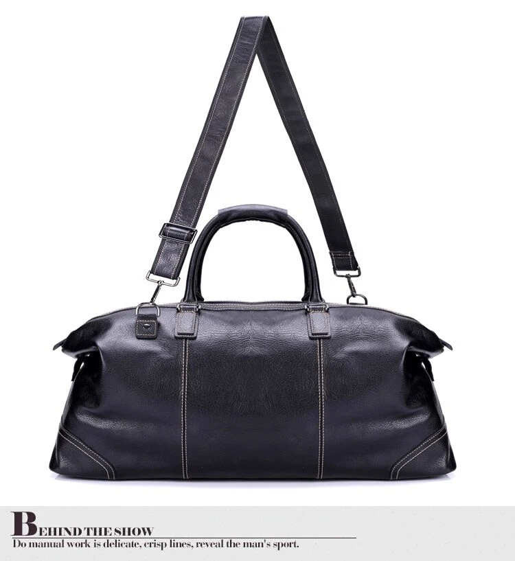 Back View of Woosir Genuine Leather Black Duffel Bag