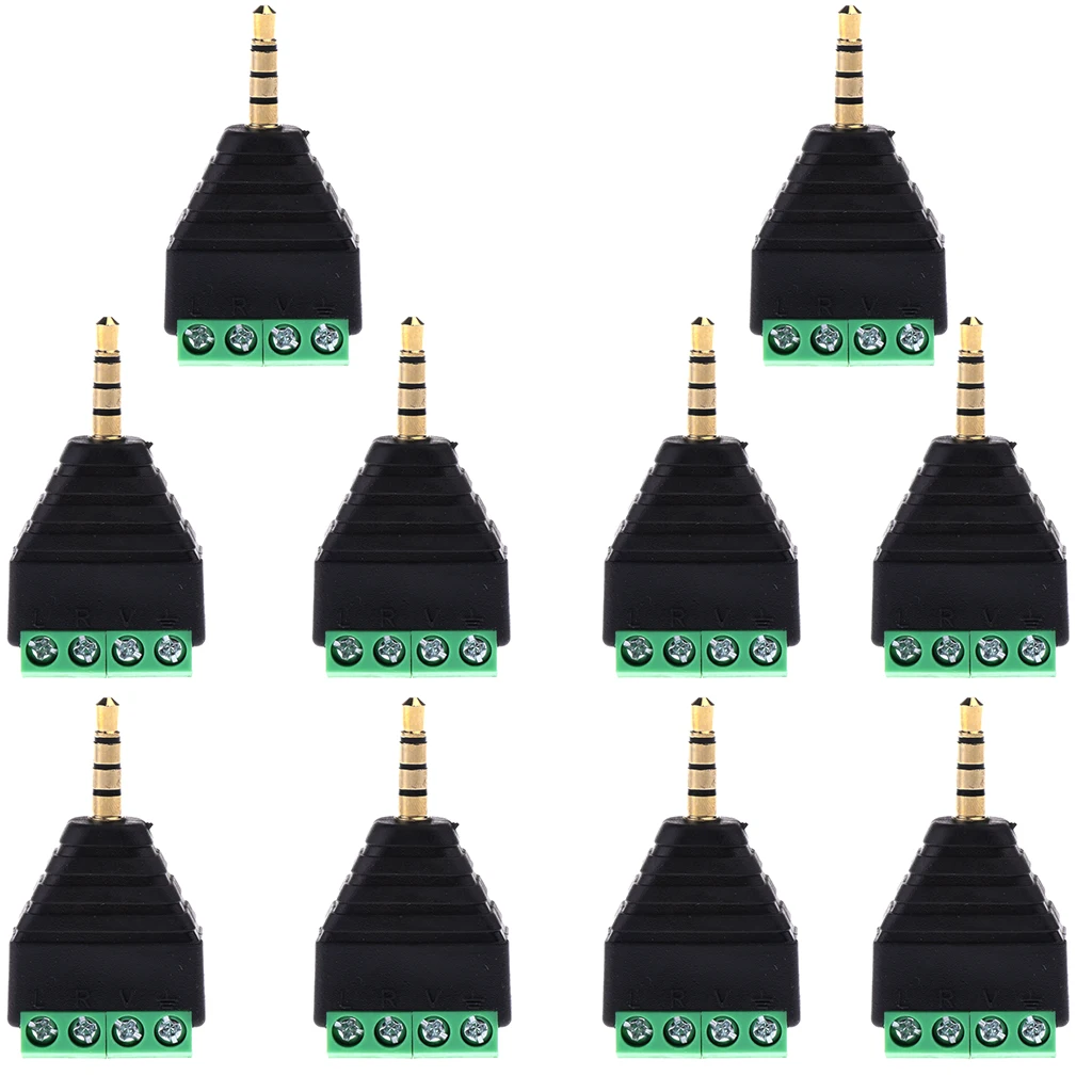 

10 Piece 3.5mm (1/8') Stereo TRRS Jack to AV 4-Screw Terminal Connectors