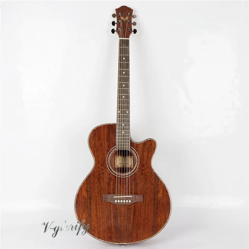 

full hickory wood acoustic guitar with electric tuner with celluloid binding