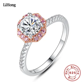

925 sterling silver ring AAA zircon pink crystal rose gold double color ring for woman ring wedding engagement