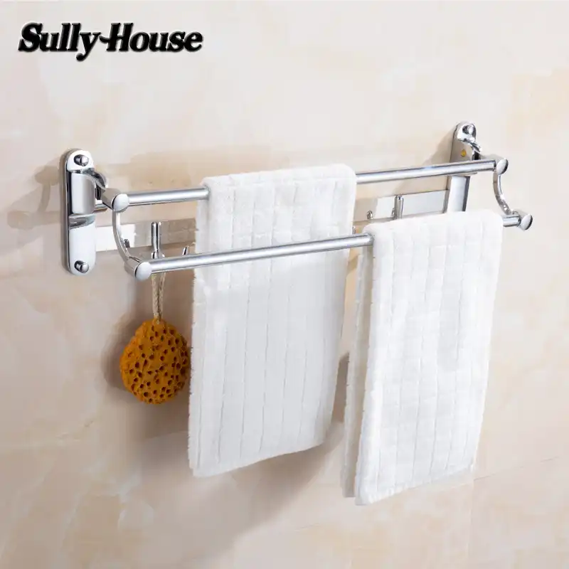 Inodoro Toallero de Pared Moderno Plegable Doble toallero de Acero Inoxidable Soporte de Barra de Almacenamiento de Estante de Toallas con pr/ácticos 5 Ganchos de Ducha para ba/ño Cocina