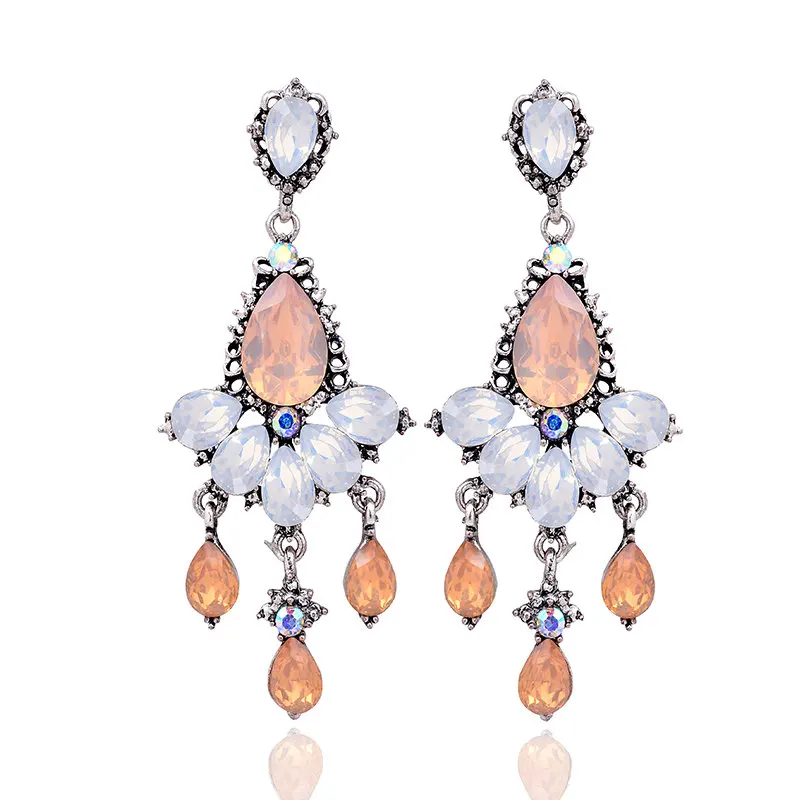 6 colors Women's fashion earrings New arrival brand sweet metal with gems drop crystal earring for women girls free shipping (2)