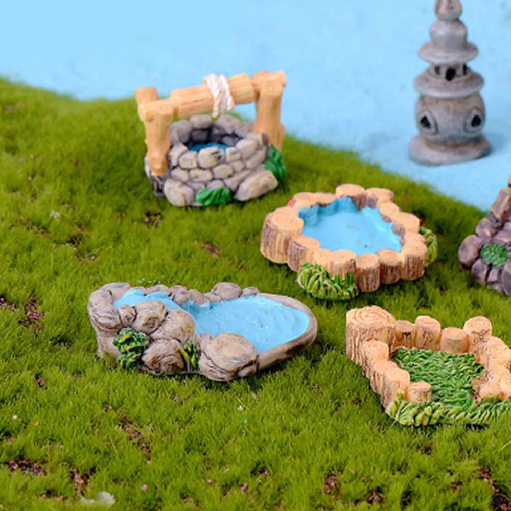 Фигурки из смолы DIY мини-бонсай для двора Ремесла Сад миниатюрный микро пейзаж газон реалистичные игрушки пруд башня Декор