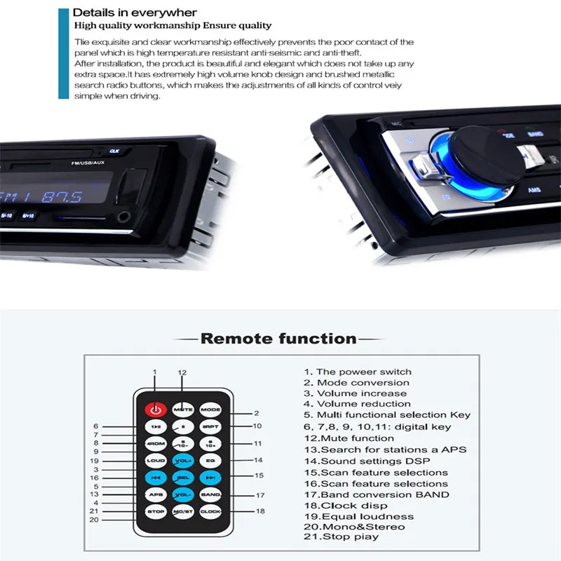 1X Автомобильный Bluetooth Радио стерео головное устройство плеер MP3/USB/SD/AUX-IN/FM In-dash 1 Din FM Aux вход с ISO портом авто аксессуары