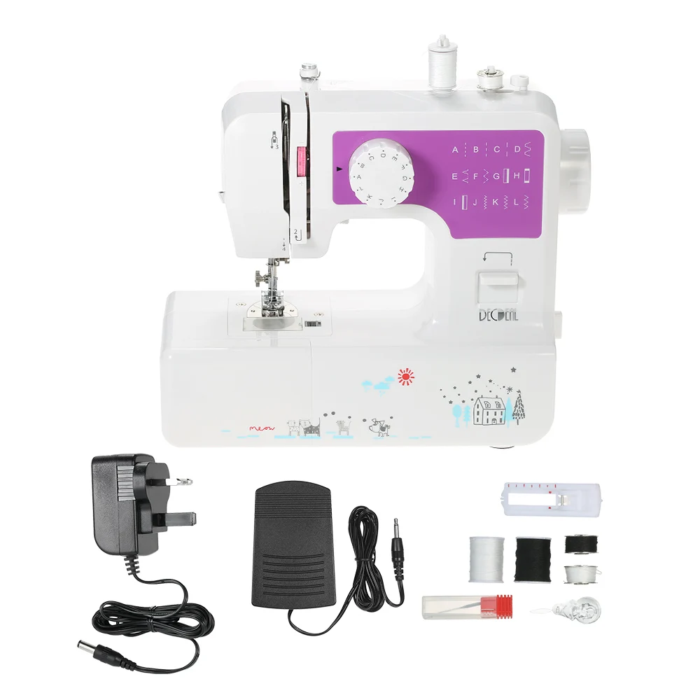 

Multifunctional Electric 12 Stitch Patterns Mini Sewing Machine LED Light 2-Speed Pedal Sewing Machine with Buttonhole Foot