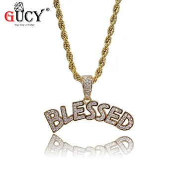 

GUCY BLESSED Letter Pendant Necklace Men's Miami Chain Iced Out Micro Paved CZ Stones Gold Silver Color Hip Hop Jewelry Gift