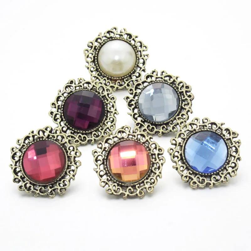 

10pcs/lot Mixed Lace 18mm Rhinestones crystal snap buttons with copper button for bracelets and necklace jewelry 050409