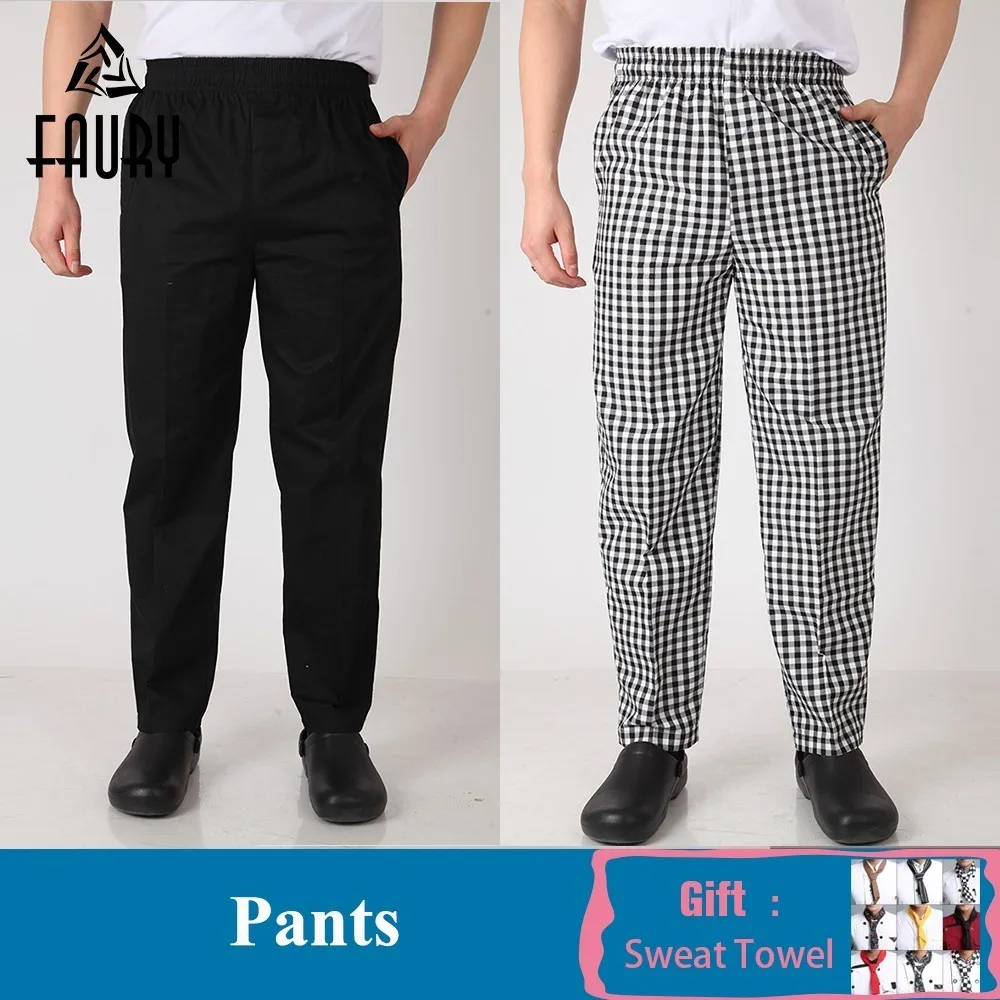 

Chef Pants Plaid Elastic Waist Restaurant Catering Food Service Kitchen Cooking Uniform LongBusiness Suit Pants Free Scarf Gift