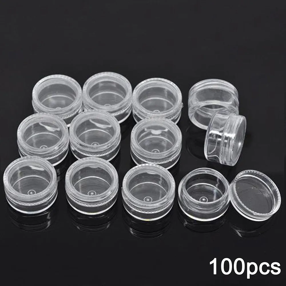 

100pc Plastic Transparent Small Bottle Cosmetic Empty Jar Pot Eyeshadow Lip Balm Face Cream Sample Container 5ml Sample Pots 1n7
