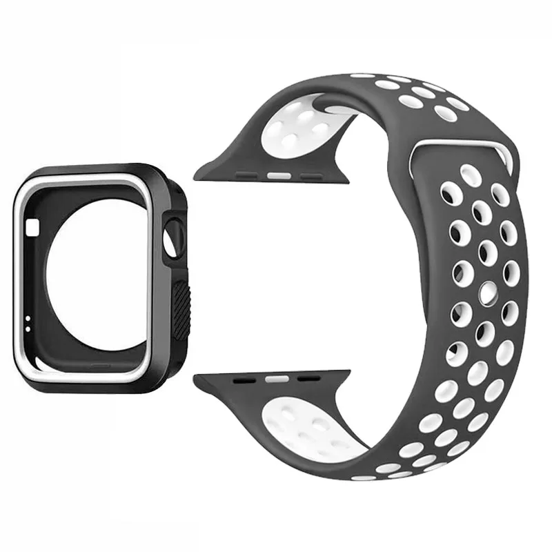 Силиконовый спортивный ремешок для Apple Watch band 4, 3, 2, 42 мм, 44 мм, iwatch band 38 мм, 40 мм, наручный браслет, чехол для часов, набор аксессуаров - Цвет ремешка: No11 Black white