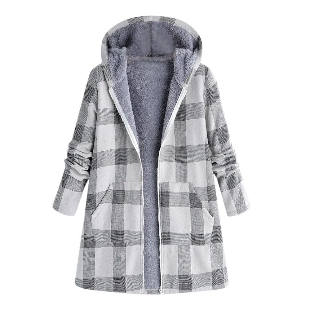

2018 Winter Jacket Warm Outwear Button Plaid Print Pocket Vintage Oversize Coat Bomber Jacket Casual Coat Autumn Spring Print