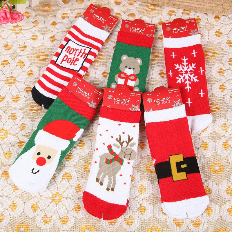 Детские жаккардовые носки из хлопка с рождественскими мотивами и мультяшным принтом красные носки для малышей с рождественским принтом потопоглащающие носки(в одном размере